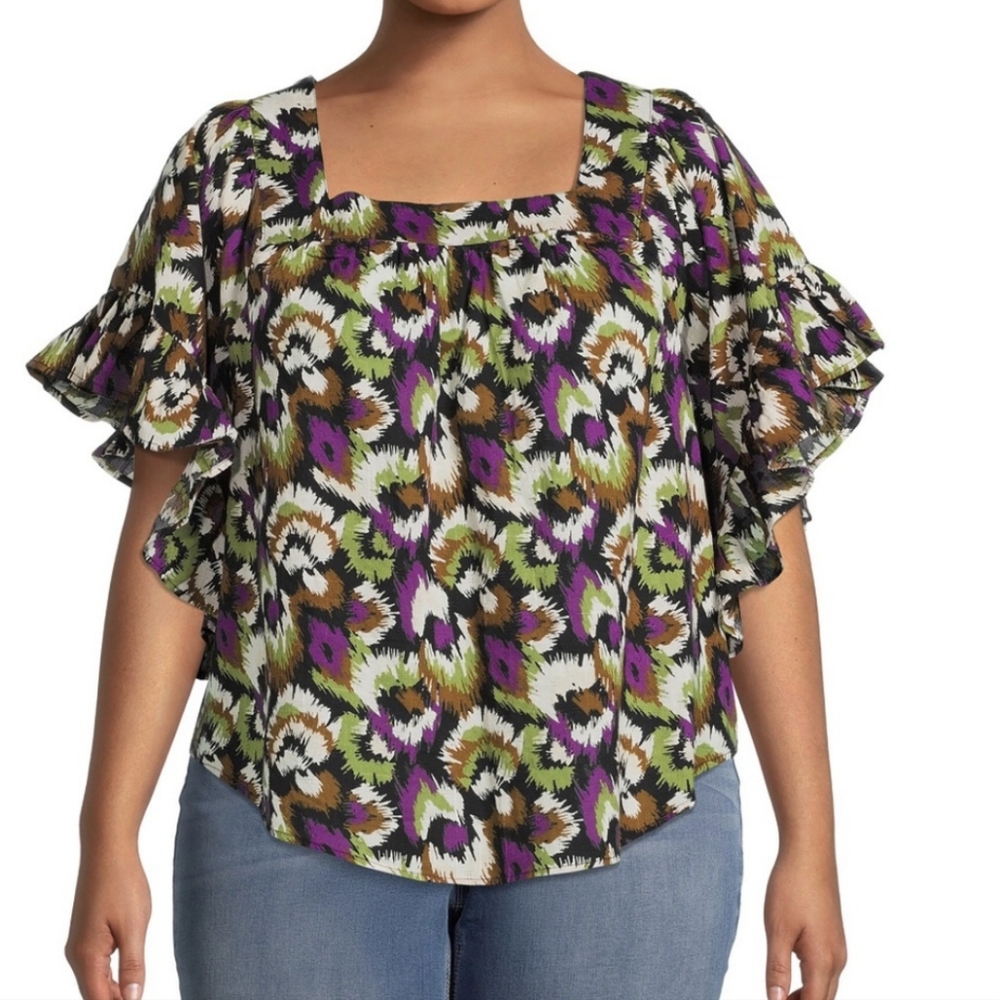 4X (28w-30w) Terra & Sky Women's Plus Size Square Neck Peasant Top